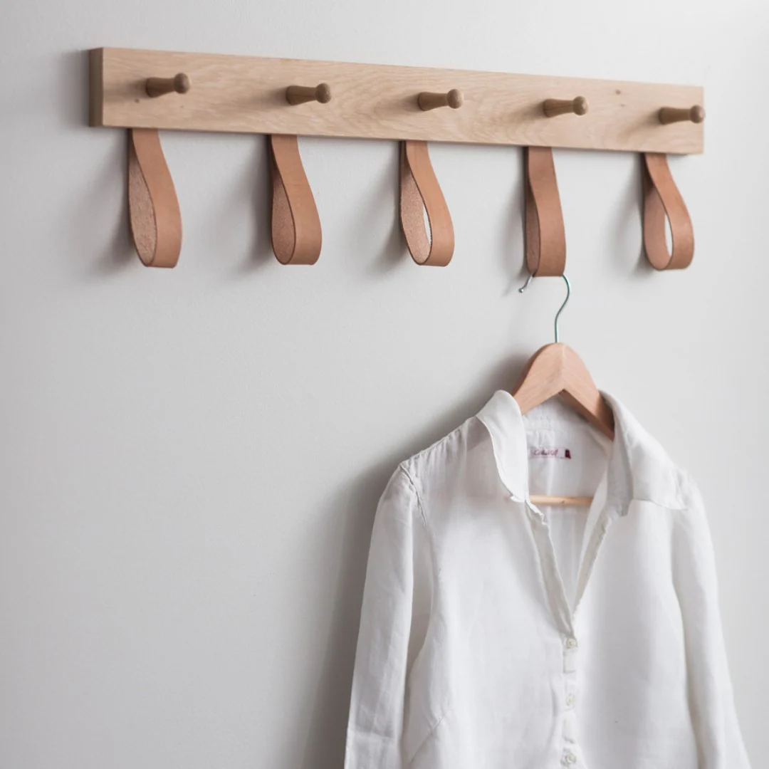 5 Peg Rail with Leather Hooks - Image 2
