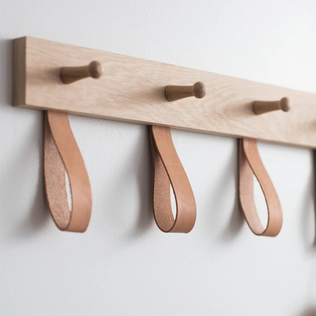 5 Peg Rail with Leather Hooks - Image 3